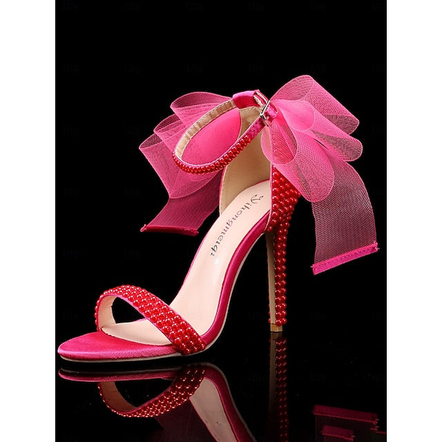 Wedding and White Embellished Bow with Pearl Women's Heels