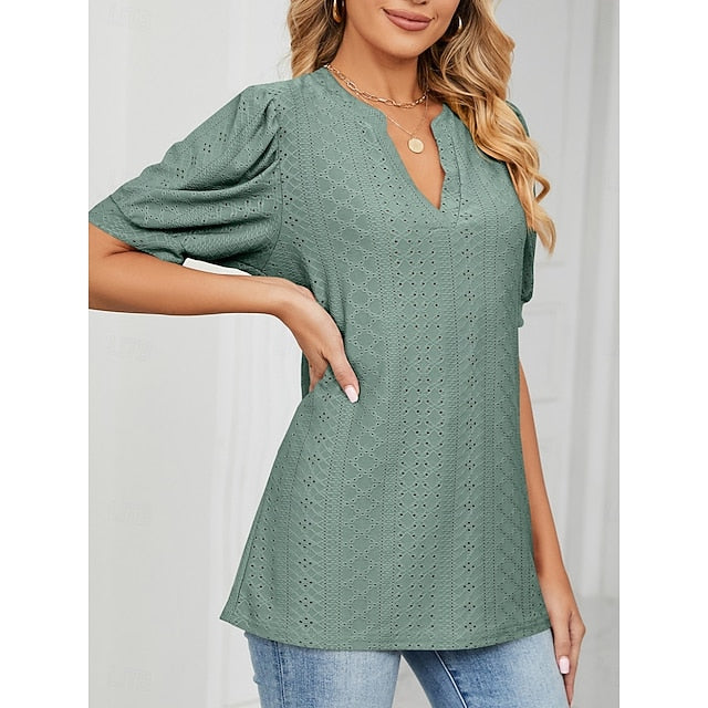 Women's T Shirt Eyelet Plain Fashion Modern Casual Short