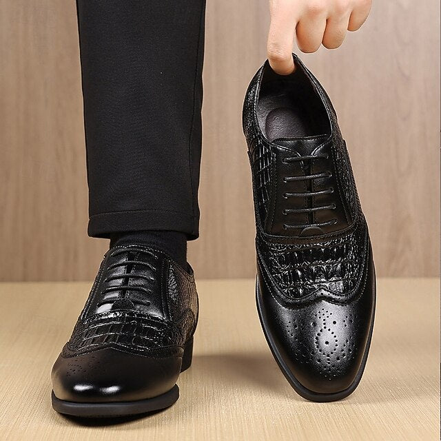 Men's Shoes Oxford Pattern – Brown Crocodile Leather Faux