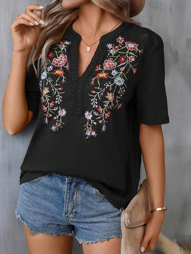 Women's Lace Shirt T Shirt Lace Patchwork Embroidered