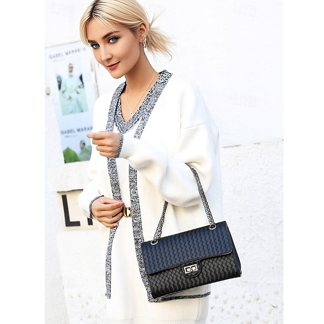 Faux Set Handbag Brown Women's Woven 3-Piece Leather –