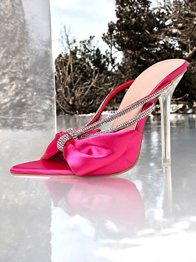 Pink Heeled Rhinestone Satin Women's Bow – Sandals Hot