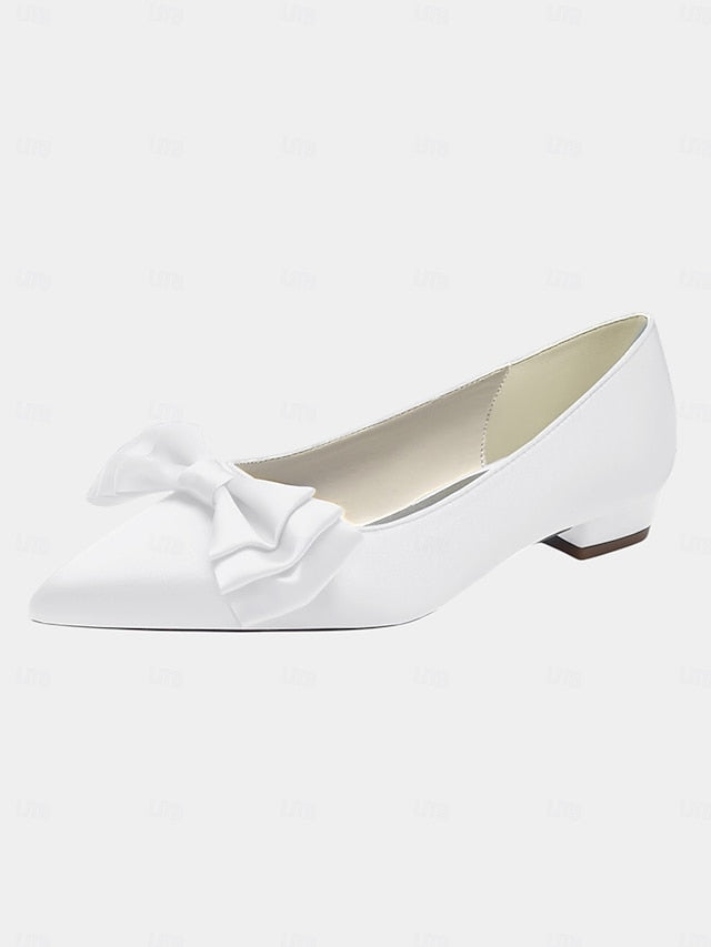 Green Elegant Flats - Satin Women's Pointed Toe Bow