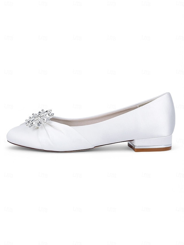 Elegant – Flats Women's Crystal White Satin Wedding