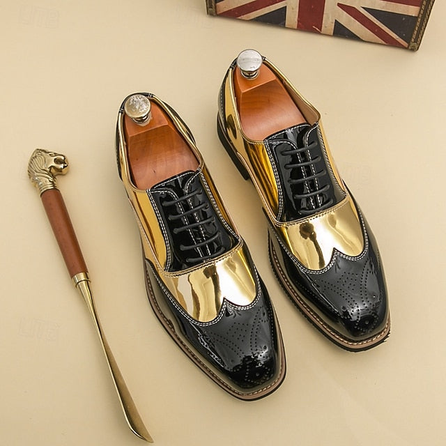 Black Men's Patent with Shoes Gold Oxford and Leather