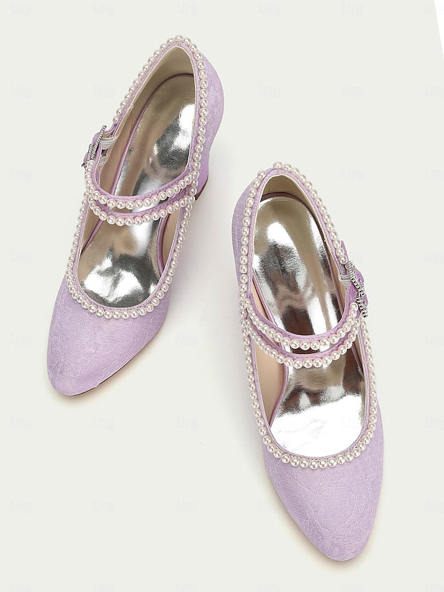 Pearl Lace Heels Women's Embellished - Jane Mary Purple