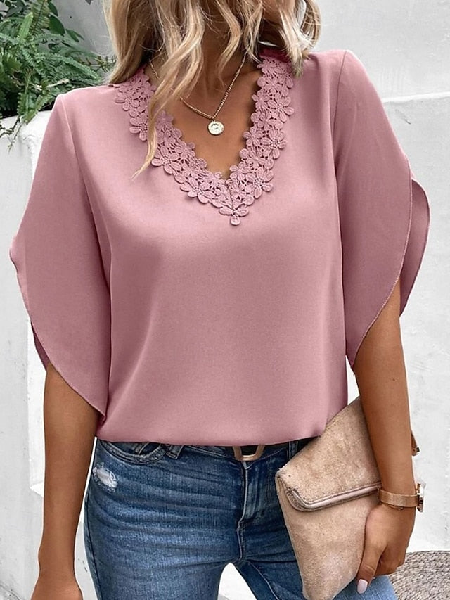 Women's Blouse Print Plain Active Casual 3/4 Length Sleeve