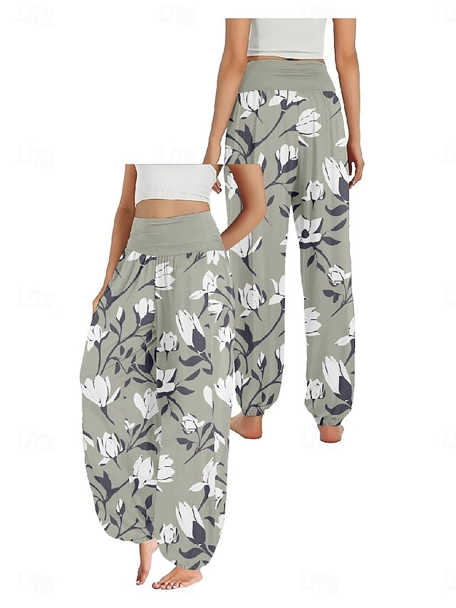 Women's Faux Cotton Linen Wide Leg Pants Trousers Ethnic