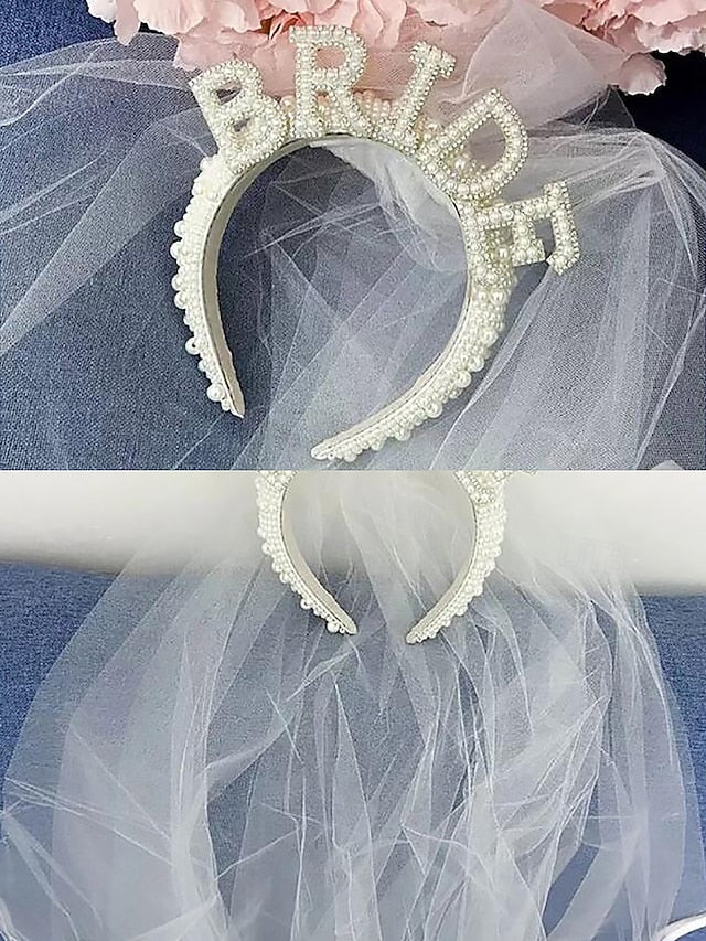 'BRIDE' Veil Headband with Pearl-Embellished –