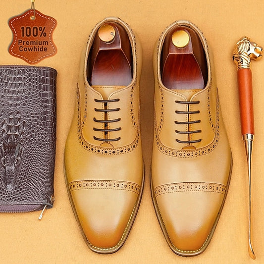 with Leather Brown Oxford Shoes Genuine Men's Light Wingtip