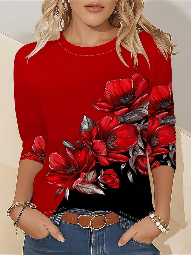 Women's T Shirt Print Floral Graphic Plants Vintage Fashion