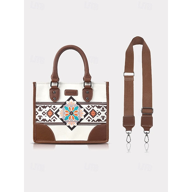 Handbag Canvas Leather Set Faux Ethnic Women's and with
