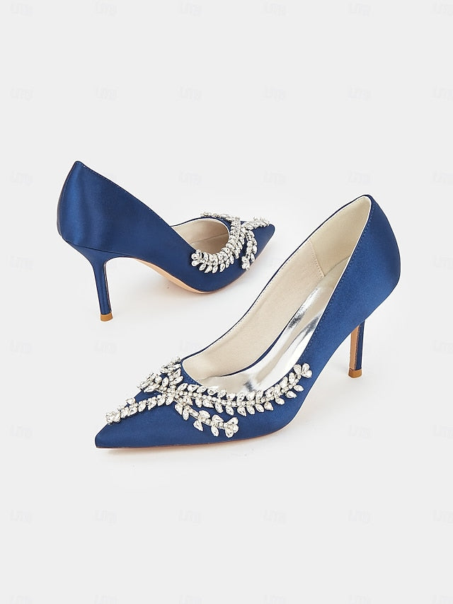 Rhinestone-Embellished – Women's Satin Heels Stiletto