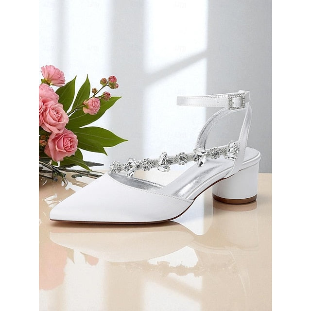 Heel Pumps Rhinestone Women's Purple Satin with Block