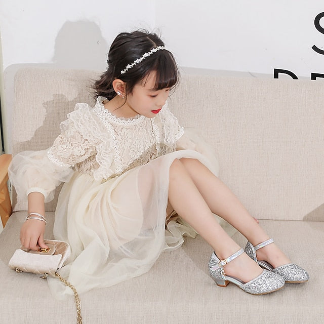 Party Glitters Girls' Heels Little PU Princess Rubber Shoes