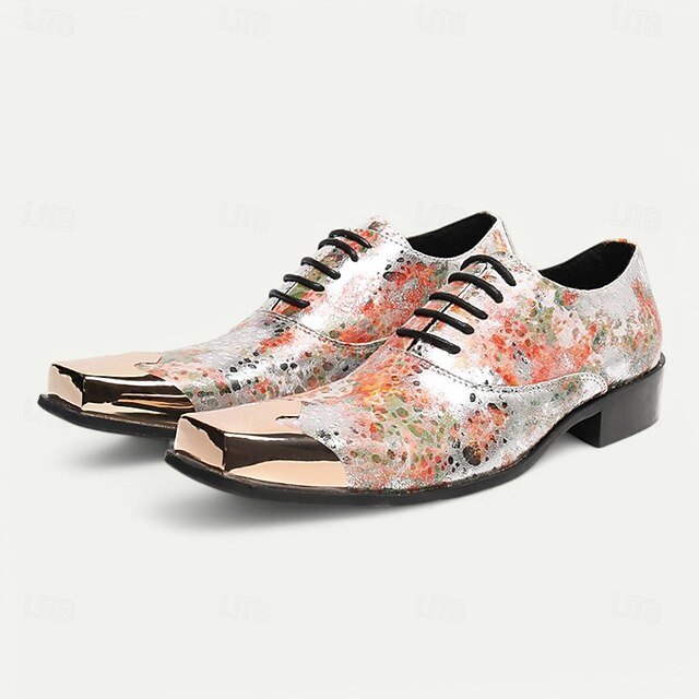 Men's Leather Shoes Floral – Patent Oxford Printed