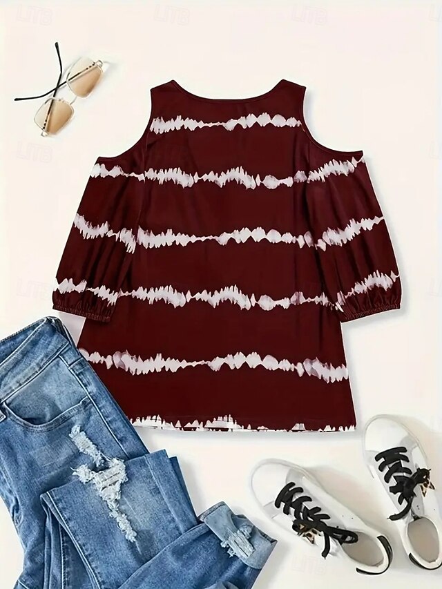 Women's T Shirt Tee Top Print Striped Vintage Fashion