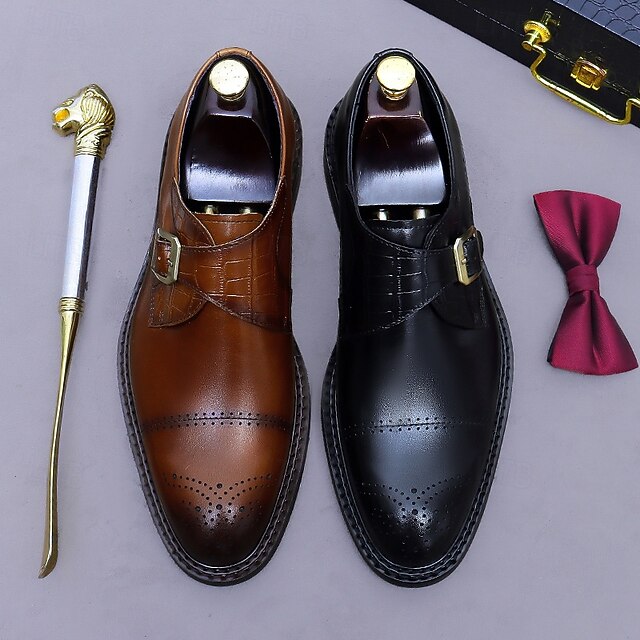 Genuine Leather Strap Men's Shoes- Black First Monk