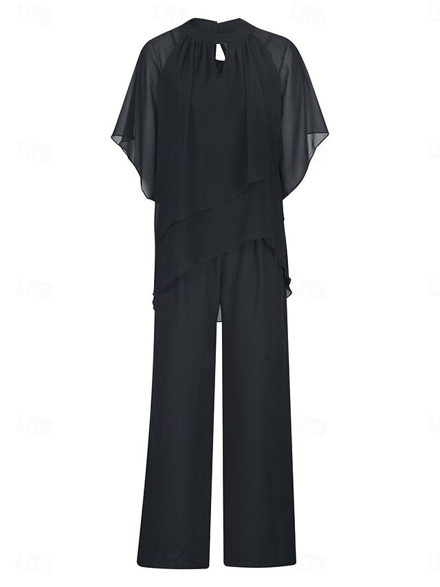 Women's Pants Sets 3/4 Length Sleeve Crew Neck Solid Color