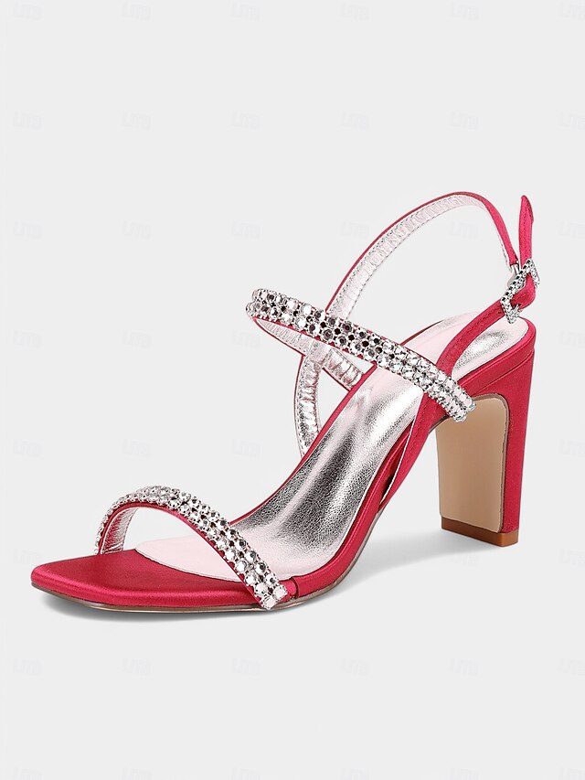 – Rhinestone Prom Women's Heel Sandals White Block Bridal