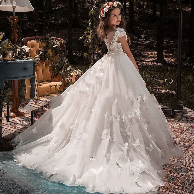 Kids Communion Flower Solid Girls' First Girl Dress