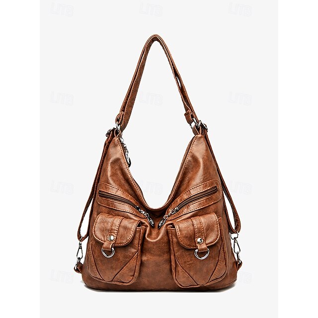 Pockets Hobo with Leather Multiple Women's Bag Faux Brown