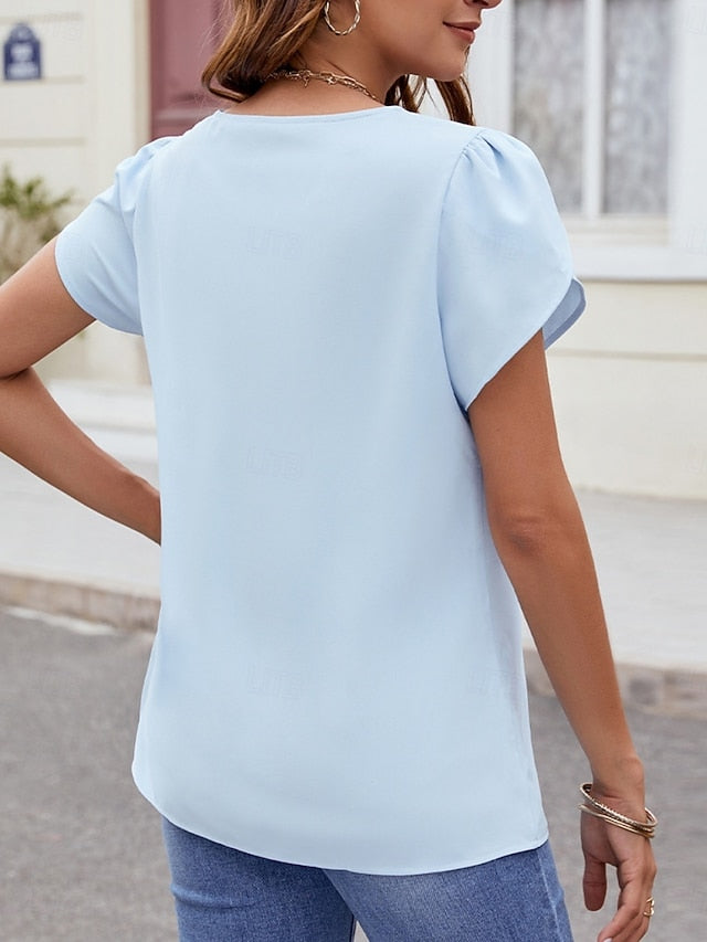 Women's Shirt Blouse Beaded Solid Color Basic Casual Short