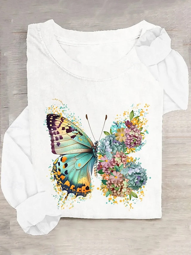 Women's T Shirt Print Graphic Animal Butterfly Vintage