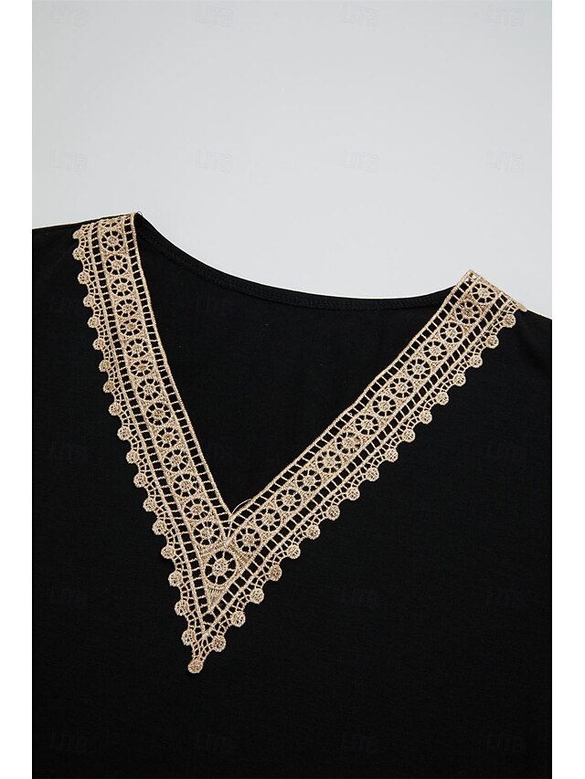 Women's Casual Dress V-neck Short Sleeve Crochet Lace Trim