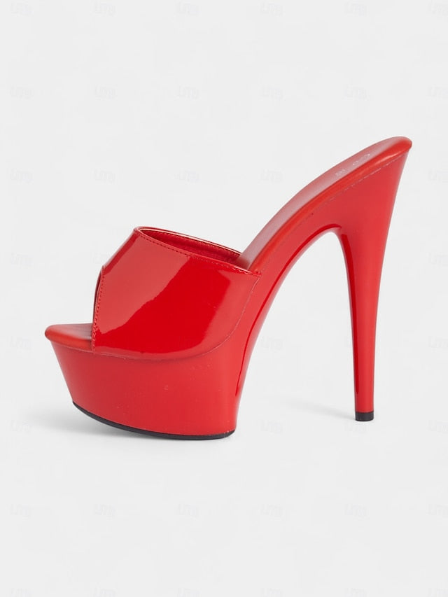 Red Leather with Heels Women's High Patent Platform