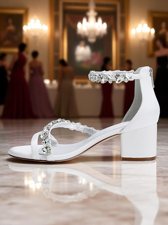 Crystal Sandals - Women's Heel Purple Block Satin