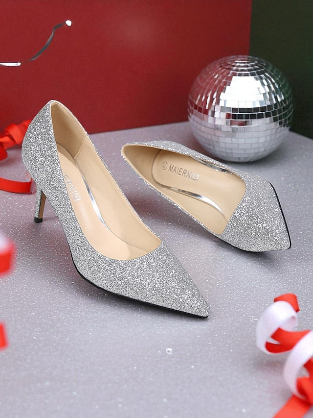 Pumps Gold Glitter Sparkly Women's Stiletto - Pointed-Toe