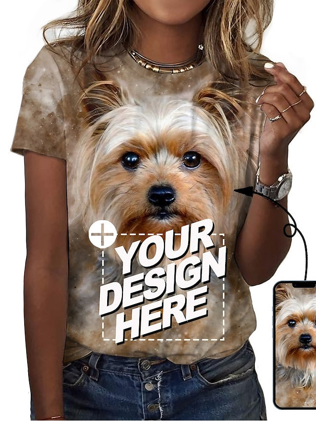 Women's T Shirt Basic Cat Print Short Sleeve Regular Tops