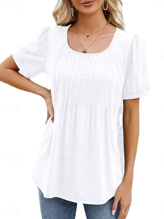 Women's Shirt Blouse Ruched Solid Color Basic Casual Short