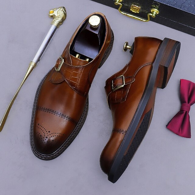 Genuine Leather Strap Men's Shoes- Black First Monk