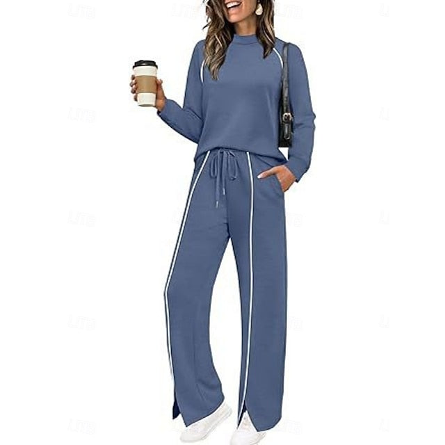 Women's Tracksuit Pants Sets Long Sleeve Crew Neck Solid