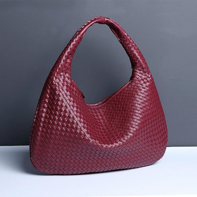Faux Women's Bag Leather Burgundy Hobo – Chic Woven