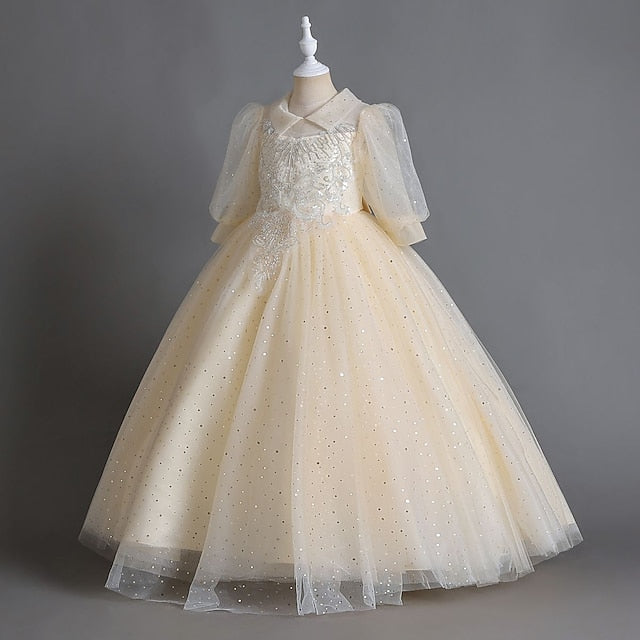 Girls' Kids Girl Party Solid Flower Dress Half Color