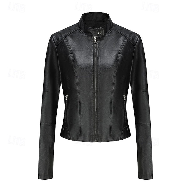 Faux Jacket Leather Women's Zipper Comfortable Pocket