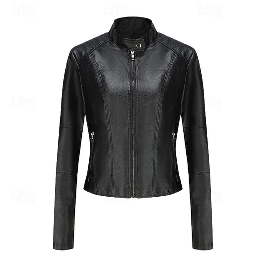 Faux Jacket Leather Women's Zipper Comfortable Pocket