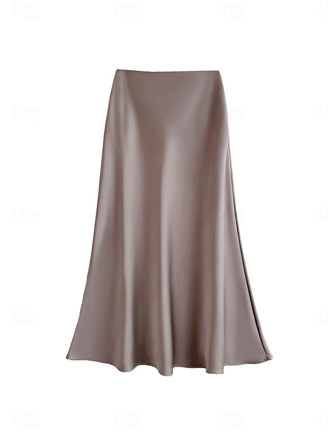 Women's Satin Skirts Elegant Vintage Fashion Casual Midi