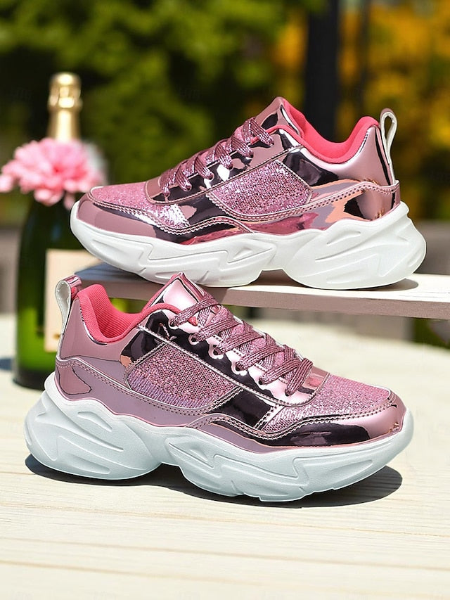 Sneakers with Metallic Platform Women's Chunky Glitter