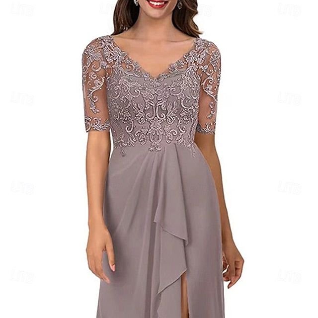 Bride V Dress Simple Mother of Elegant A-Line the Neck