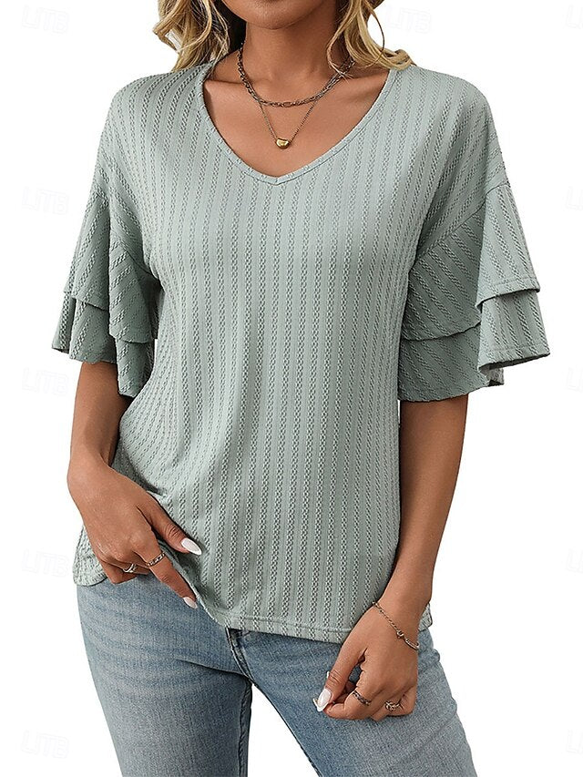 Women's Blouse Ruffle Patchwork Plain Vintage Stylish
