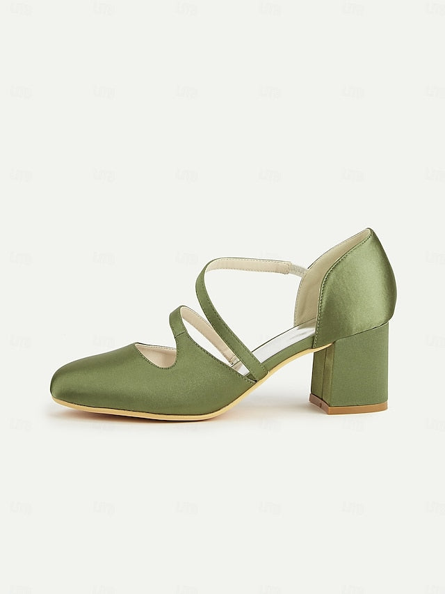Mary Heels – 1950s Satin Elegant Women's Block Jane Green