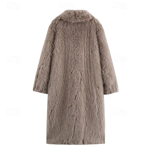 Coat Pocket Buttons Fur Warm Comfortable Women's Faux