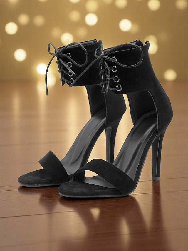 Ankle High - Sandals Sexy Heel Strap Black Lace-Up Women's