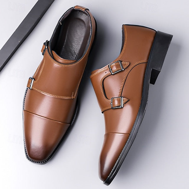 – Elegant Monk Men's Strap Double Leather Shoes