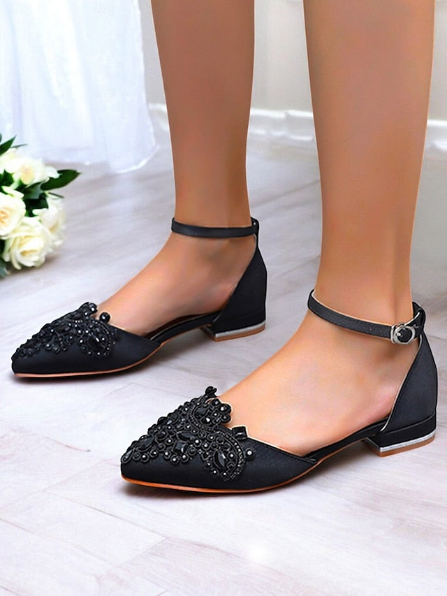 – Gemstone Embellished Flats Pointed-Toe Green Style Vintage