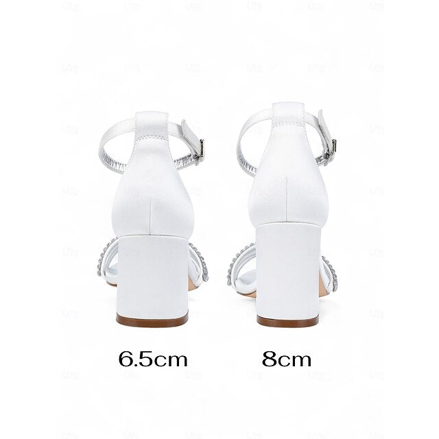 Sandals Purple Heel Women's Block Satin with Rhinestone